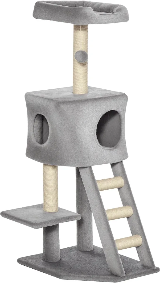 Krabpaal Kattenboom met Katten Cave & Ladder – E1 MDF en Sisal – Lichtgrijs von Happiq – Produktfoto