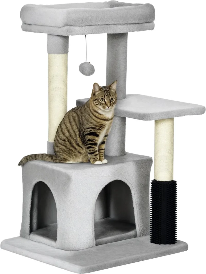 Krabpaal Kattenboom met Massagehoek – Katten Cave & Sisal Touw – Lichtgrijs by Happiq – product photo