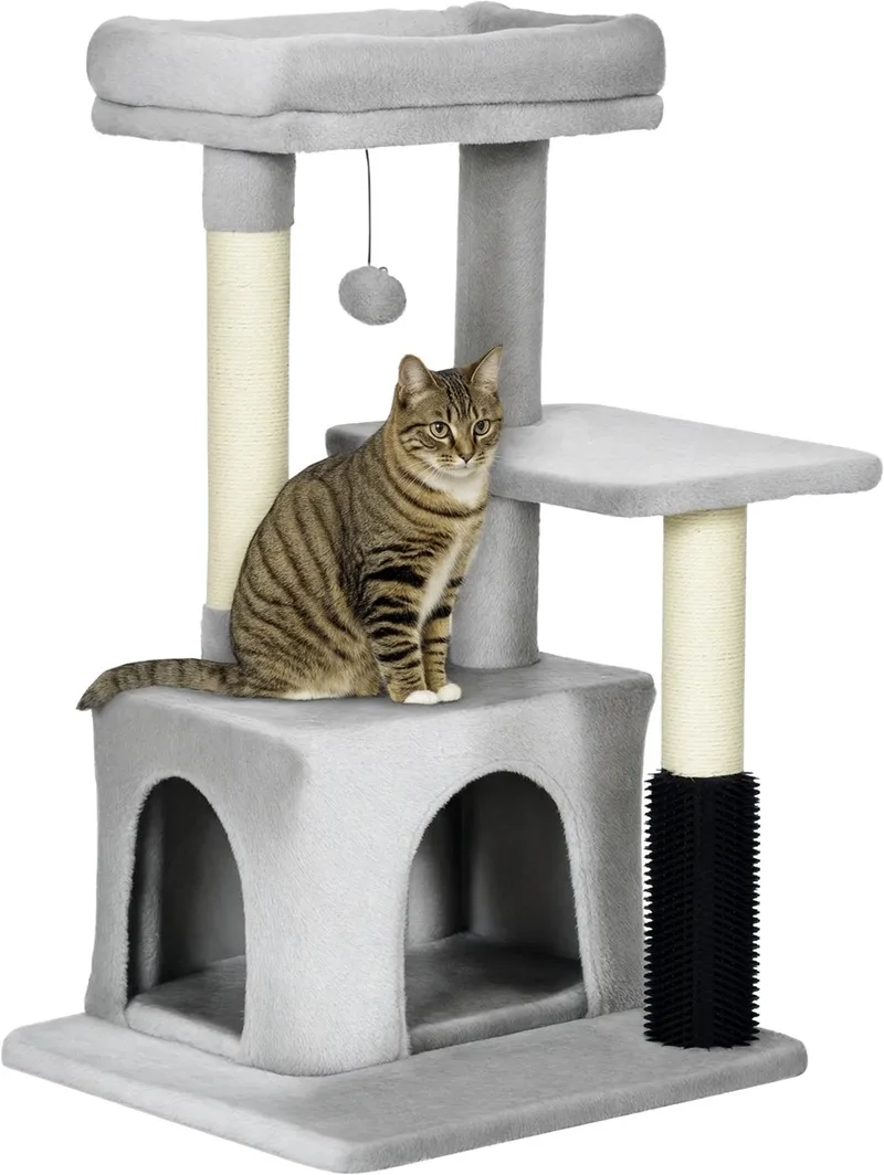 Krabpaal Kattenboom met Massagehoek – Katten Cave & Sisal Touw – Lichtgrijs de Happiq – photo produit
