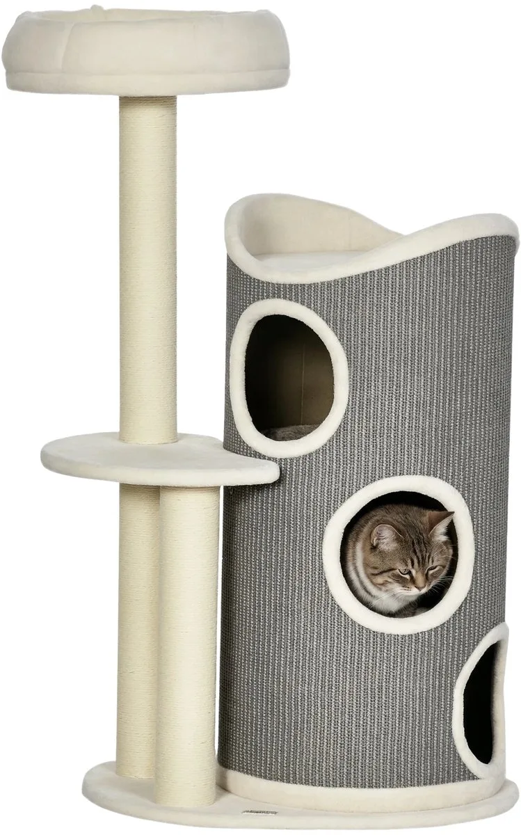 Krabpaal Klimboom met Krabton – Kattenboom / Kattenkrabpaal – Wit/Grijs von Happiq – Produktfoto