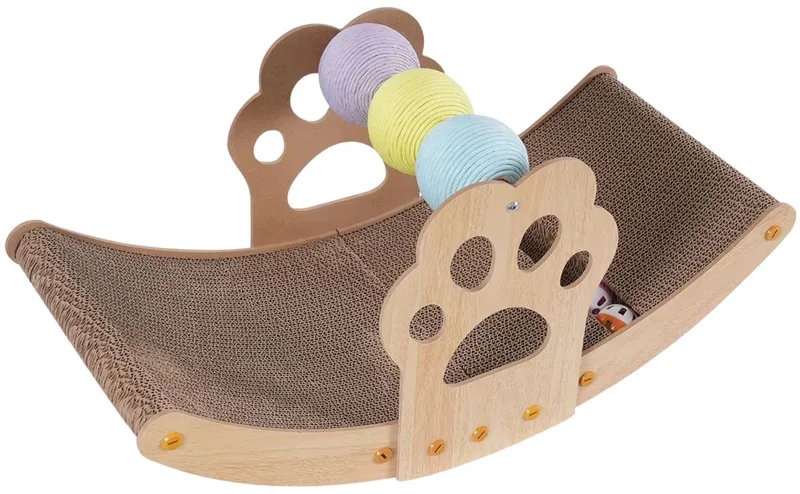 Krabpaal – Voor binnen – Kattenhangmat en krabstoel, halvemaanvormig – Beige by Happiq – product photo