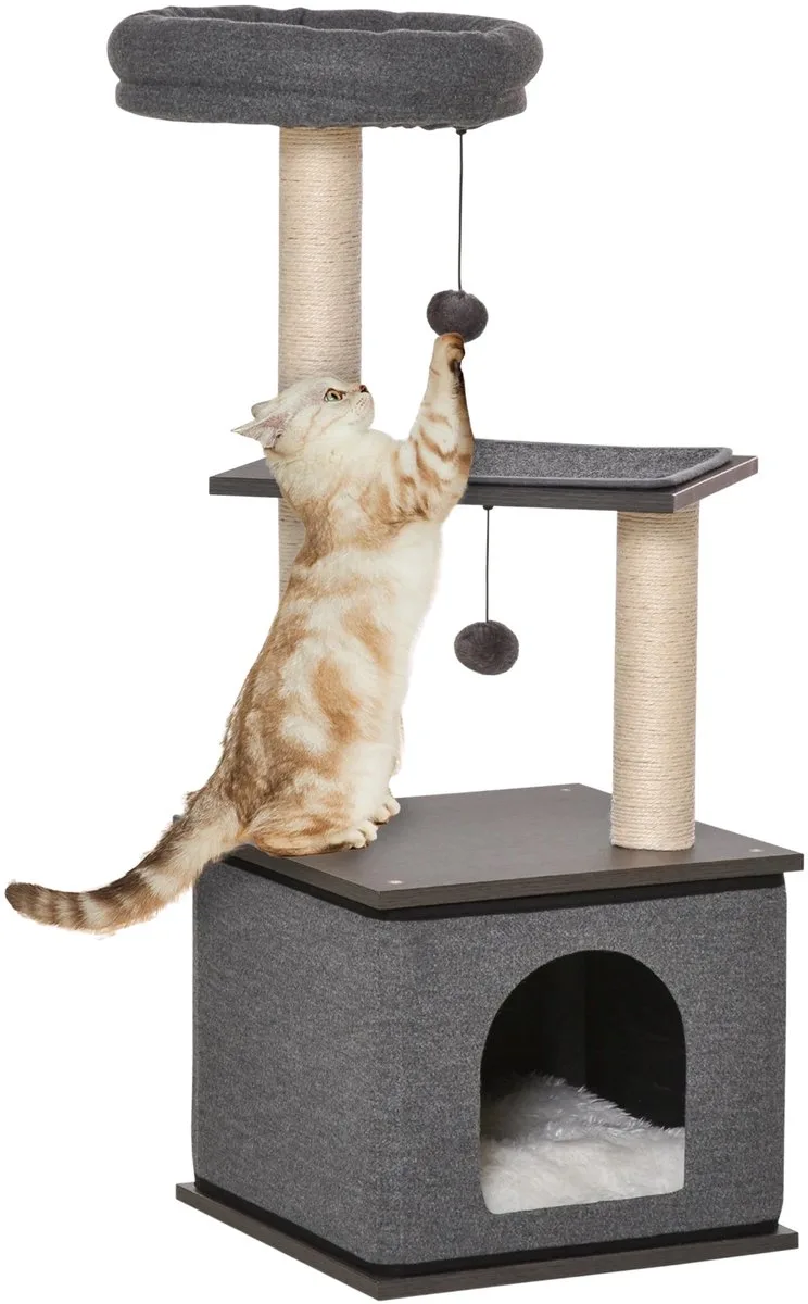 Krabpaal voor Katten – Katten Speelgoed met Speeltouw, PB-Plank & Sisal – Donkergrijs von Happiq – Produktfoto
