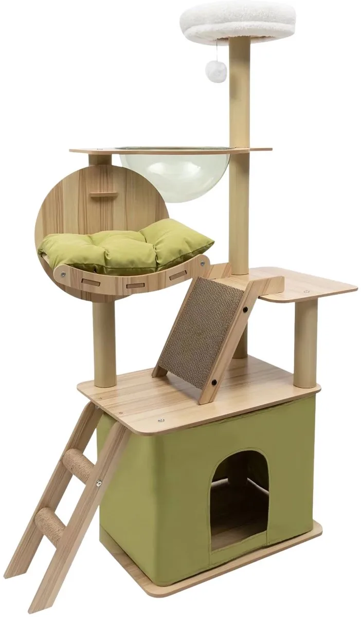 Krabtoren voor Binnenkatten - Kattenhuis met Groot Gevoerd Ligbed en Springplank - voor Katten de Happiq – photo produit