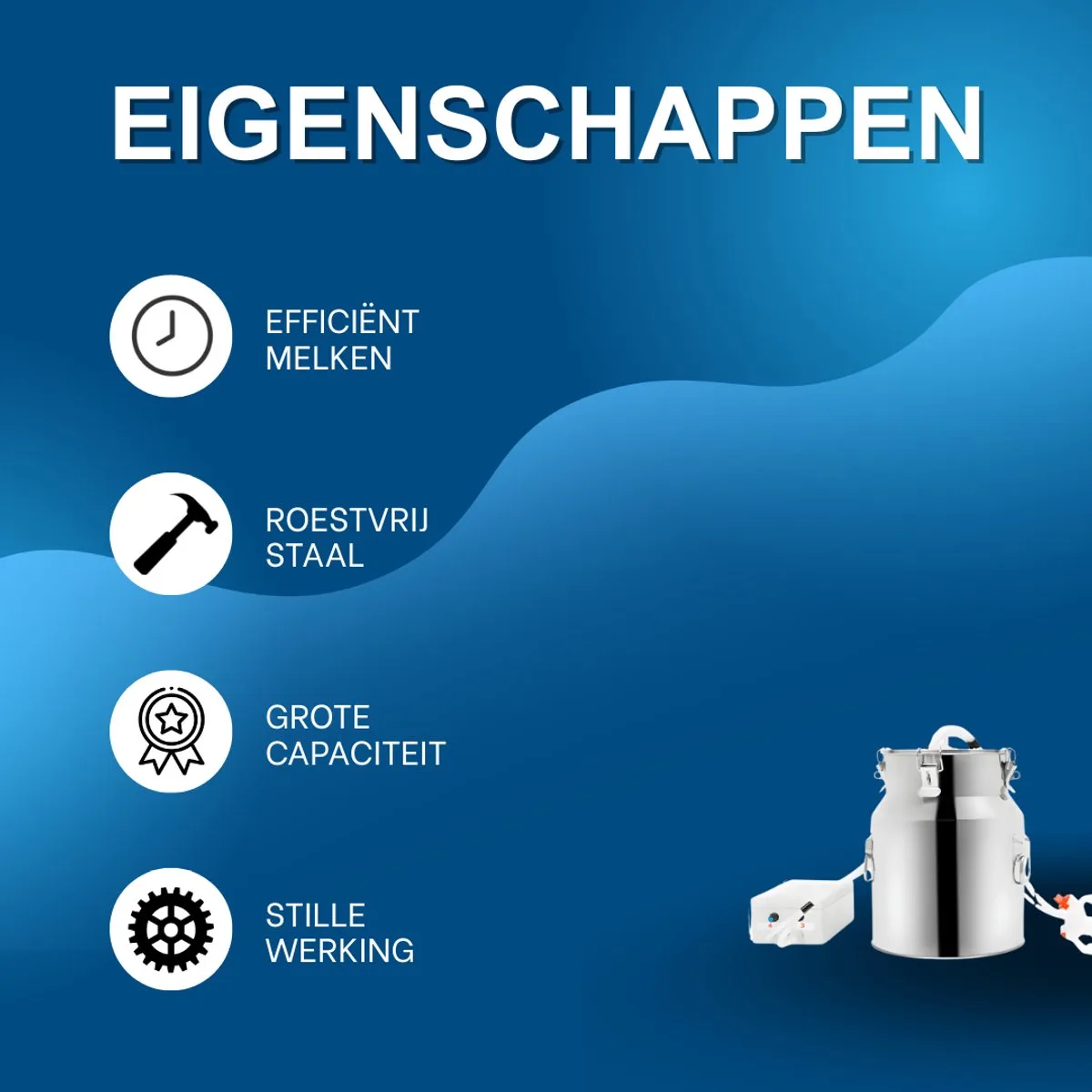 Melkmachine voor koeien - Melkproductie - Vacuumpomp - Voor melkproductie - Met roestvrijstalen emmer - 2-in-1, 14L de Happiq en Argent – photo produit