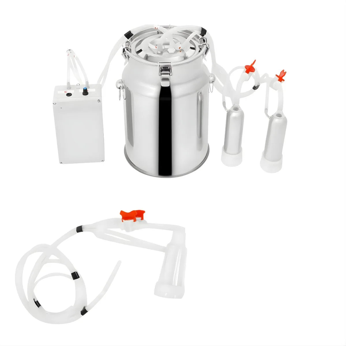 Melkmachine voor koeien - Melkproductie - Vacuumpomp - Voor melkproductie - Met roestvrijstalen emmer - 2-in-1, 10L by Happiq in White – product photo