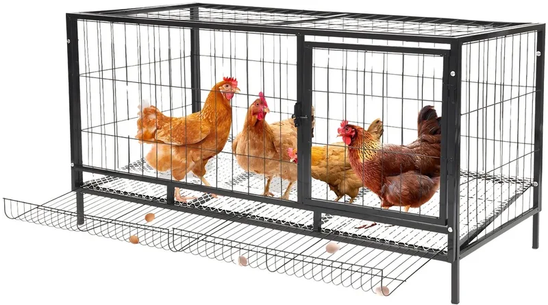 Metalen Kippenkooi voor 9-10 Kippen – Kippenhok met Automatische Eieropvang, 47,24 × 22,83 × 24,41 Inch voor Pluimvee de Happiq en Noir – photo produit