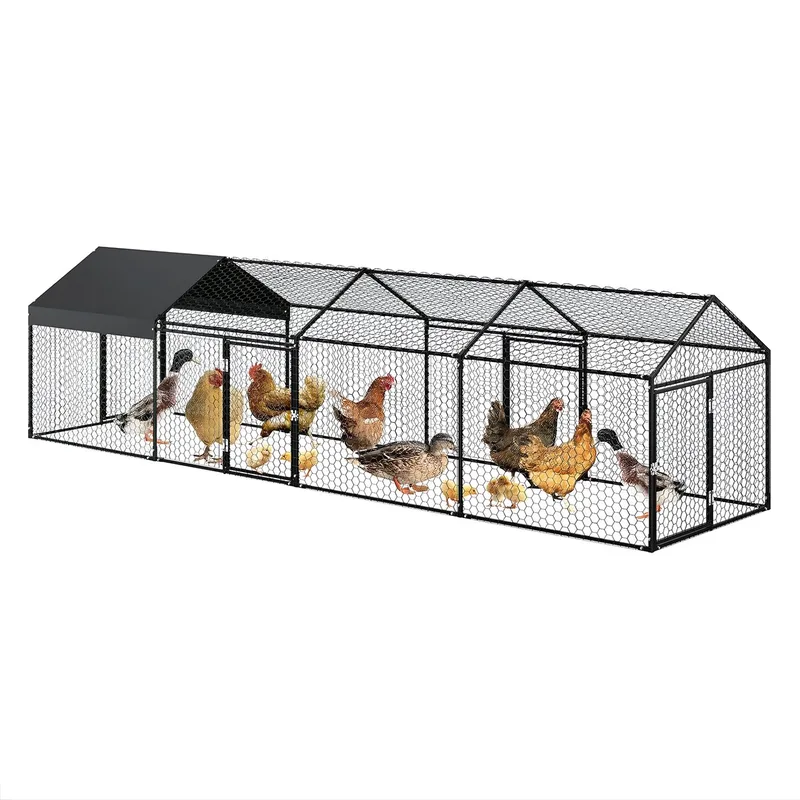 Metalen Kippenren 4x1x1 m - Met UV Waterdichte Cover de Happiq en Argent – photo produit