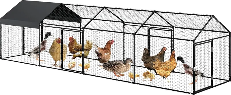 Metalen Kippenren 4x1x1 m - Met UV Waterdichte Cover van Happiq in Zwart – productfoto