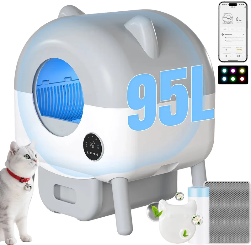 Multifunctionele Zelfreinigende Kattenbak – Extra Grote Capaciteit met Veiligheidsfuncties en App-bediening fra Happiq – produktbillede