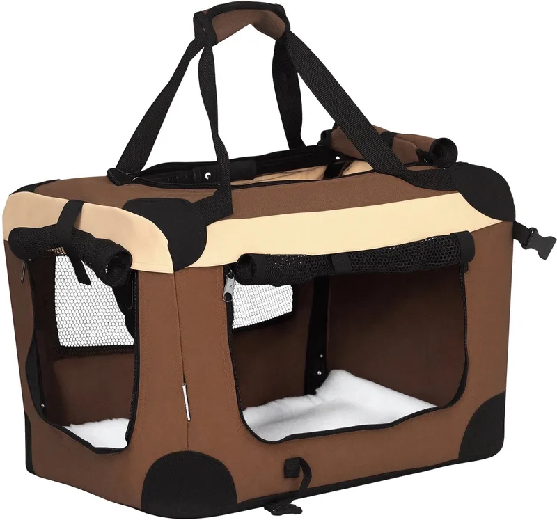 Opvouwbare Hondenbench – Transportbox / Hondentas 50,5x33,5x35 cm – Bruin by Happiq – product photo