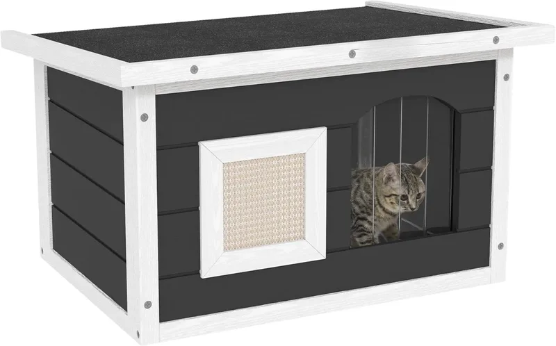 Outdoor Kattenhuis van Hout – Katten Cave met Krabmat & Deurflap – Grijs de Happiq – photo produit