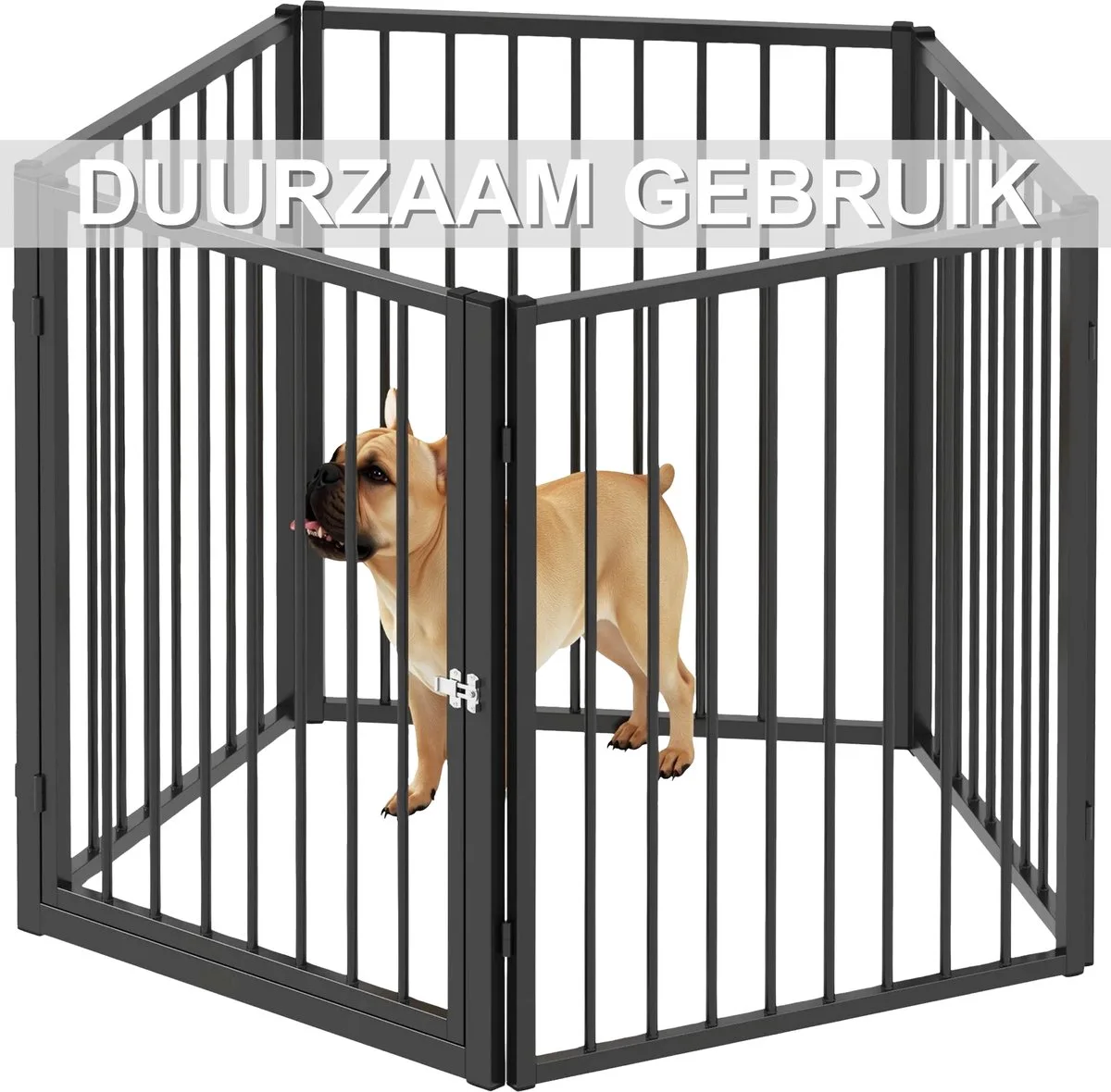 Puppyren 76 cm Hoog L – Speelren met Deur van Staal – Zwart van Happiq – productfoto