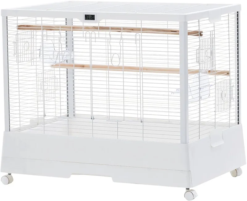 Ruime Vogelkooi met Verrijdbare Standaard 28 Inch – IJzeren Vogelkooi met Uitneembare Lade voor Parkieten, Valkparkieten, Agaporniden, Vinken en Papegaaien de Happiq en Blanc – photo produit