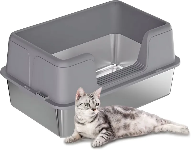 RVS Kattenbak met Deksel - 60cm - Hoge Zijkanten & Spatwaterdicht - Voor Grote & Kleine Katten fra Happiq – produktbillede