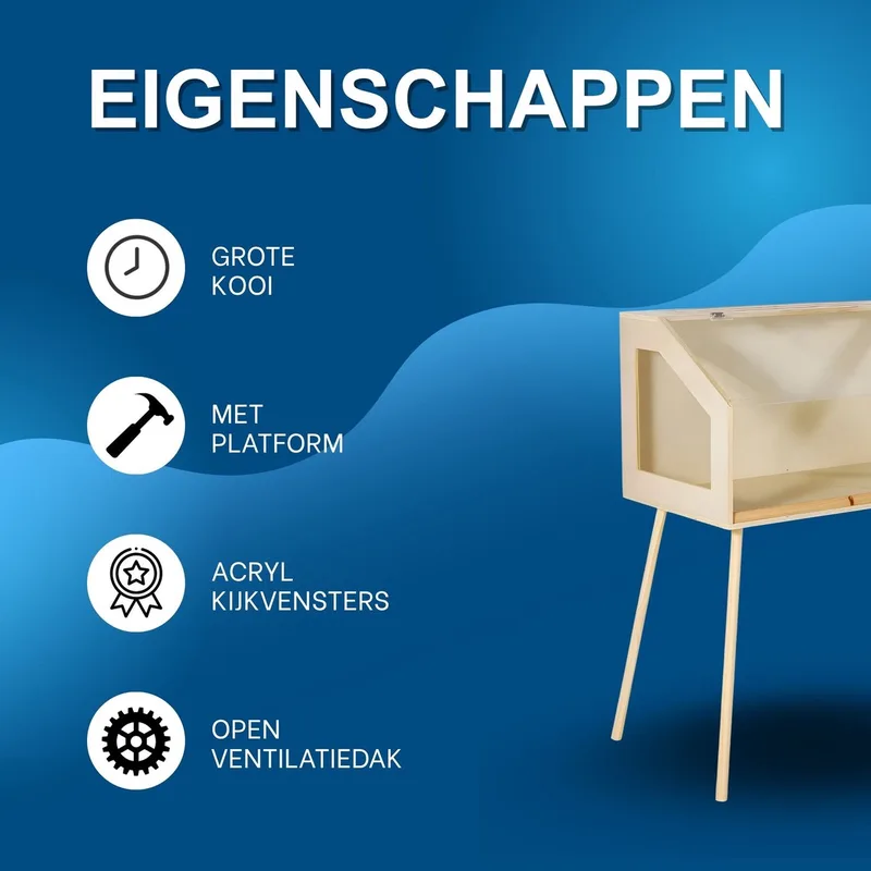 Small houten hamsterkooi - Kleur: natuurlijk hout - Grijs - voor Thuis en Professioneel Gebruik by Happiq – product photo