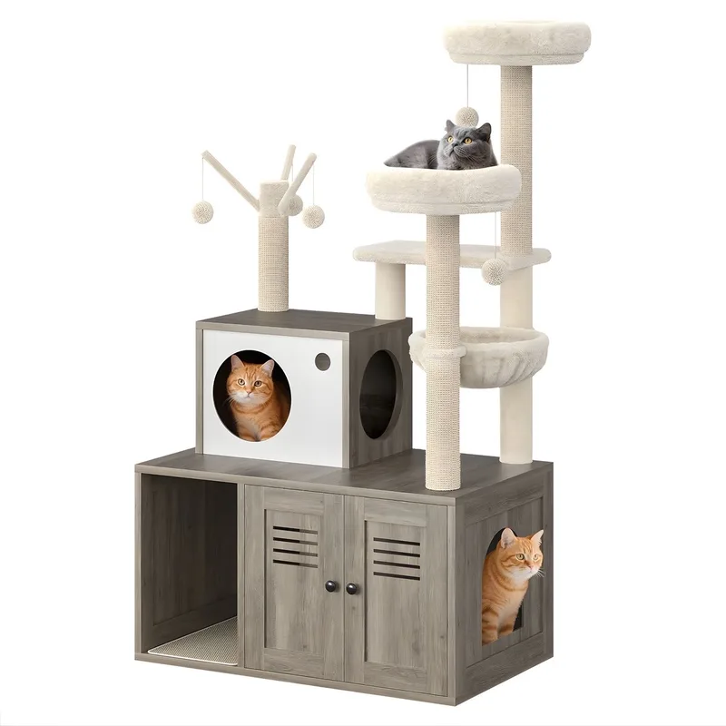 Stijlvolle houten kattenbakkast - past op de meeste kattenbakken - voor huisdieren in woonkamer of hal - Zwart by Happiq – product photo