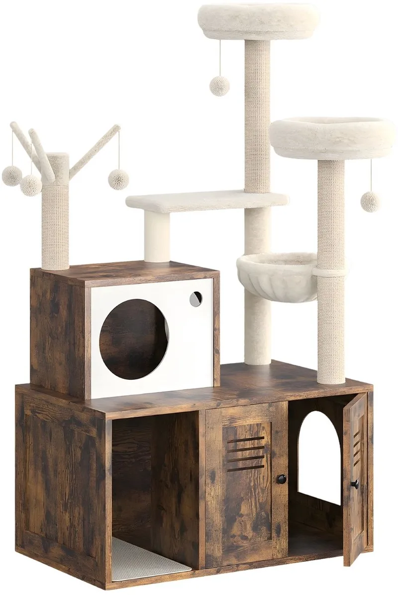 Stijlvolle houten kattenbakkast - past op de meeste kattenbakken - voor huisdieren in woonkamer of hal - Bruin by Happiq – product photo