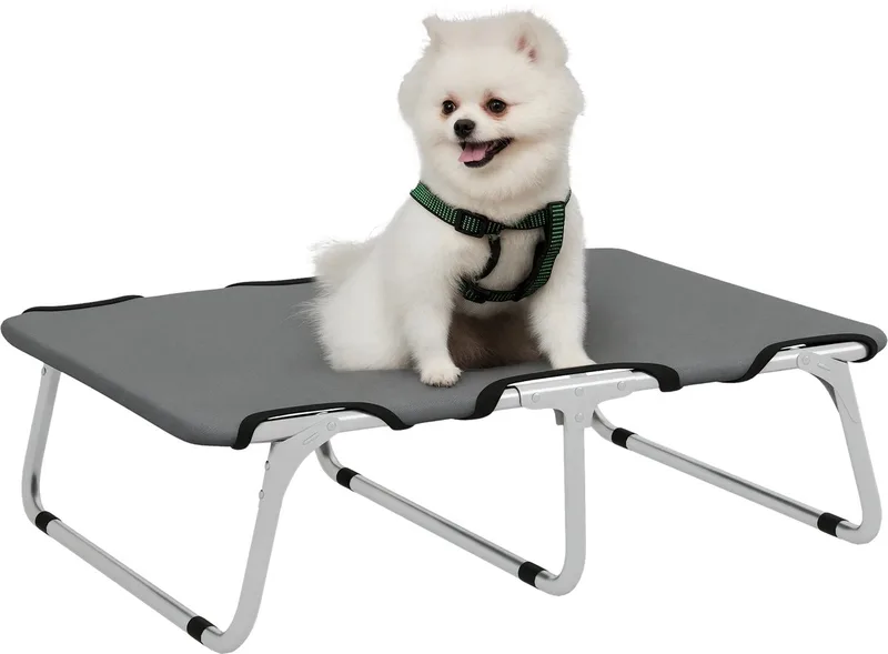 Verhoogd Hondenbed Small – Outdoor Ligbed voor Kleine Honden – Grijs de Happiq – photo produit