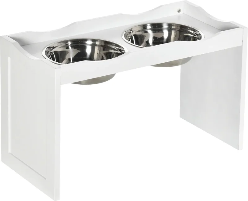 Verhoogde Hondenvoerbak – Met Verhoogde Rand & 2x 2L Afneembare RVS Voerbakken – Wit by Happiq – product photo