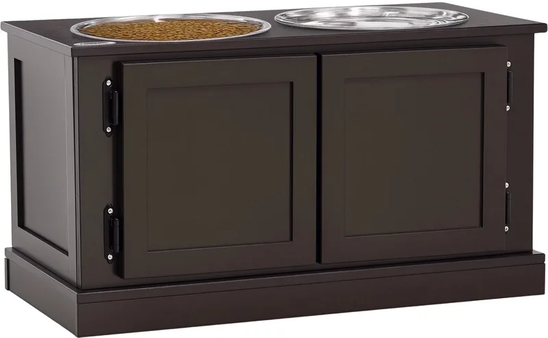 Verhoogde Hondenvoerbak – Voerstation met 2x 2L RVS Bakken & 29,5L Opbergruimte voor Grote Honden – Koffiebruin by Happiq – product photo