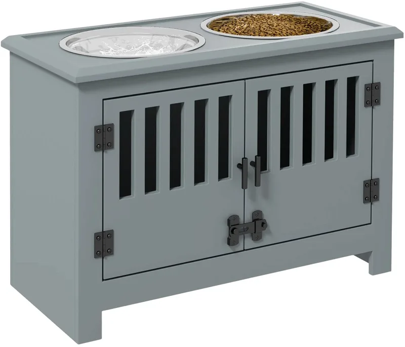 Verhoogde Hondenvoerbak – Voerstation met Standaard & 2x 2L RVS Bakken voor Extra Grote Honden – Grijs by Happiq – product photo