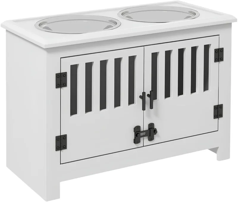 Verhoogde Hondenvoerbak – Voerstation met Standaard & 2x 2L RVS Bakken voor Extra Grote Honden – Wit by Happiq – product photo