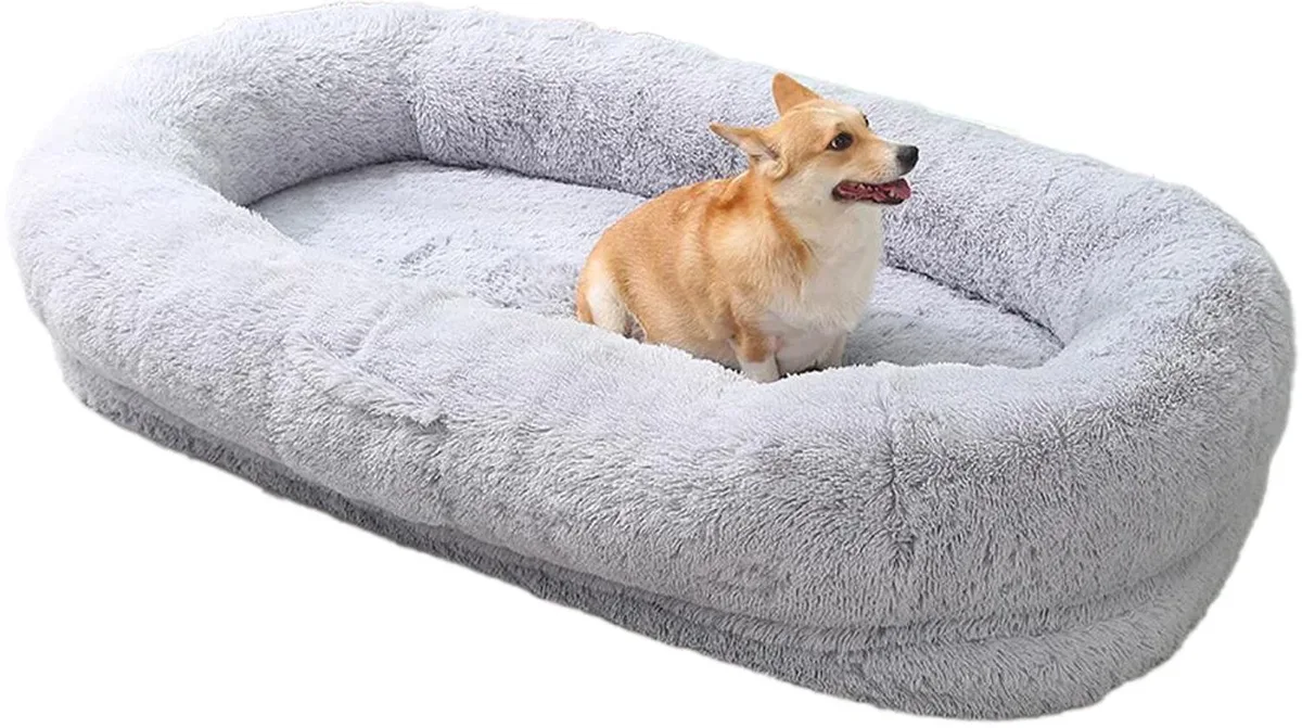 Vloerbed voor Mensen en Honden - Wasbaar Hondenbed met Afneembare Hoes - Lichtgrijs de Happiq – photo produit