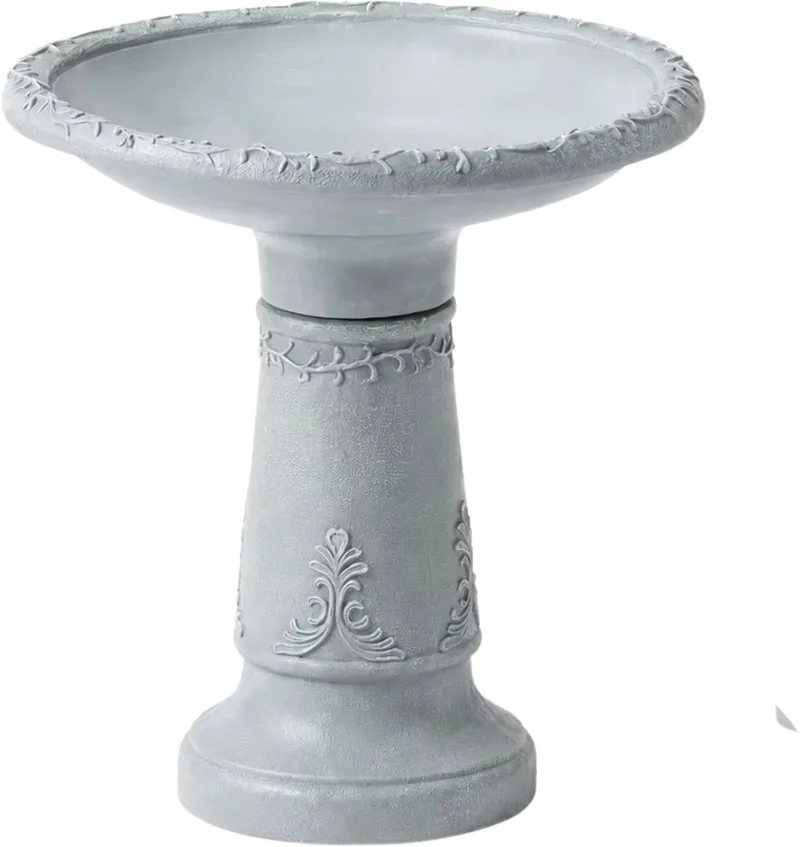 Vogelbad Hars 51 cm Grijs – Duurzaam, Weerbestendig - - Steenlook Design - voor Tuin, Terras, Achtertuin Vrijstaand Voeder by Happiq – product photo