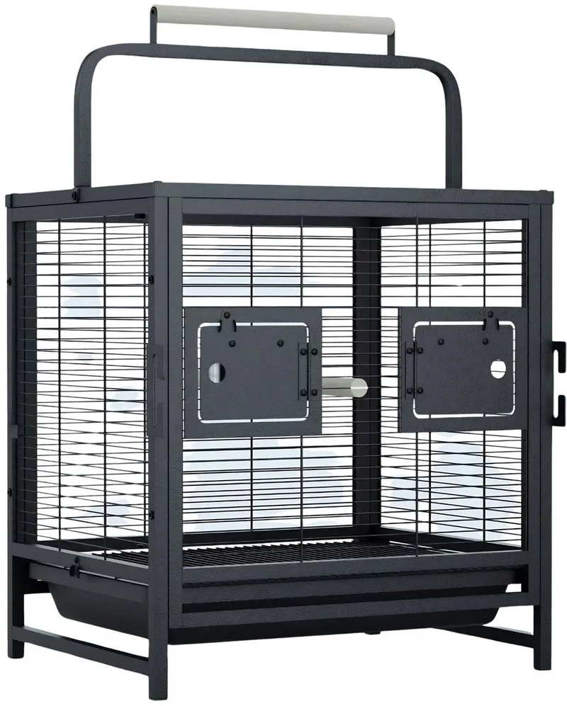 Vogelkooi Draagbaar - Met Handvat en Reisdesign - voor parkieten en kanaries - Staal - Zwart by Happiq – product photo