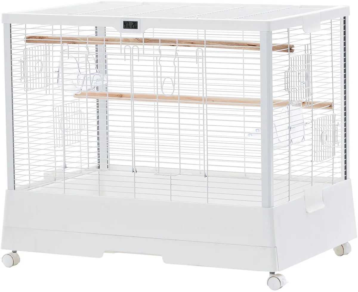 Vogelkooi met Rolbare Stand - Voor Parkieten en Papegaaien - Verwijderbare Lade - Wit van Happiq – productfoto