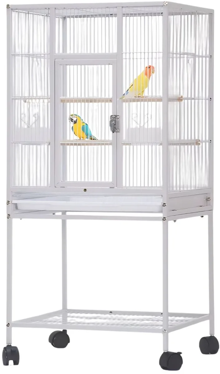 Vogelkooi met Standaard - Met Zitstokken en Uitschuifbare Lade - voor papegaaien en parkieten - Metaal - Blauw/Wit von Happiq in Schwarz – Produktfoto