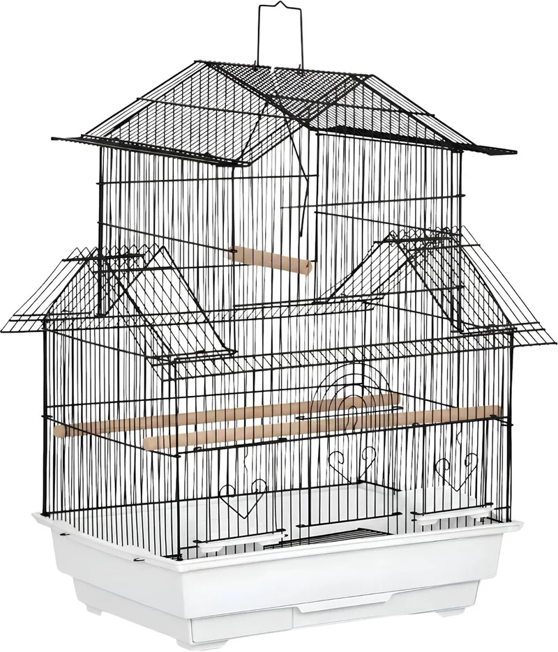 Vogelkooi voor Kleine Vogels 50,5 x 41 x 63 cm – Metaal en Kunststof met Draaggreep en Uitneembare Lade, Eenvoudig te Reinigen voor Parkieten, Kanaries en Vinken – Wit von Happiq – Produktfoto