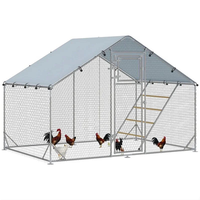 Vrije Uitloop Kippenhok – Stalen Chicken Coop met UV-Bestendige Dakafdekking – Buitenverblijf voor Kippen – L by Happiq – product photo