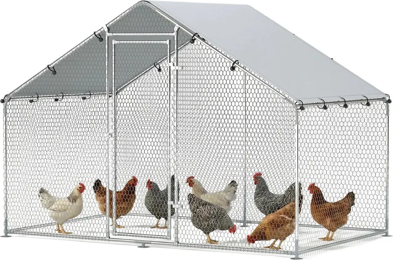 Vrije Uitloop Ren met Dak en Slot – Gegalvaniseerd Stalen Kippenhok – Chicken Coop M – Zilver de Happiq – photo produit