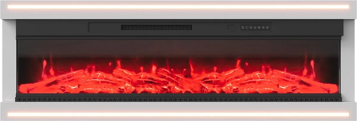 Wall-Mounted Electric Fireplace ≈152 x 17 x 161 136.8 cm - LED Lighting, White Design - For Modern Living Rooms en Home Interiors von Happiq – Produktfoto