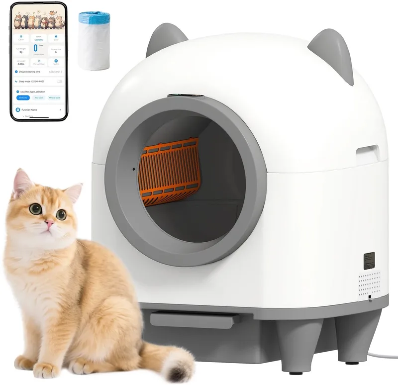 Zelfreinigende Kattenbak – Met App-bediening 80L, Geurverwijdering – Wit/Grijs de Happiq – photo produit