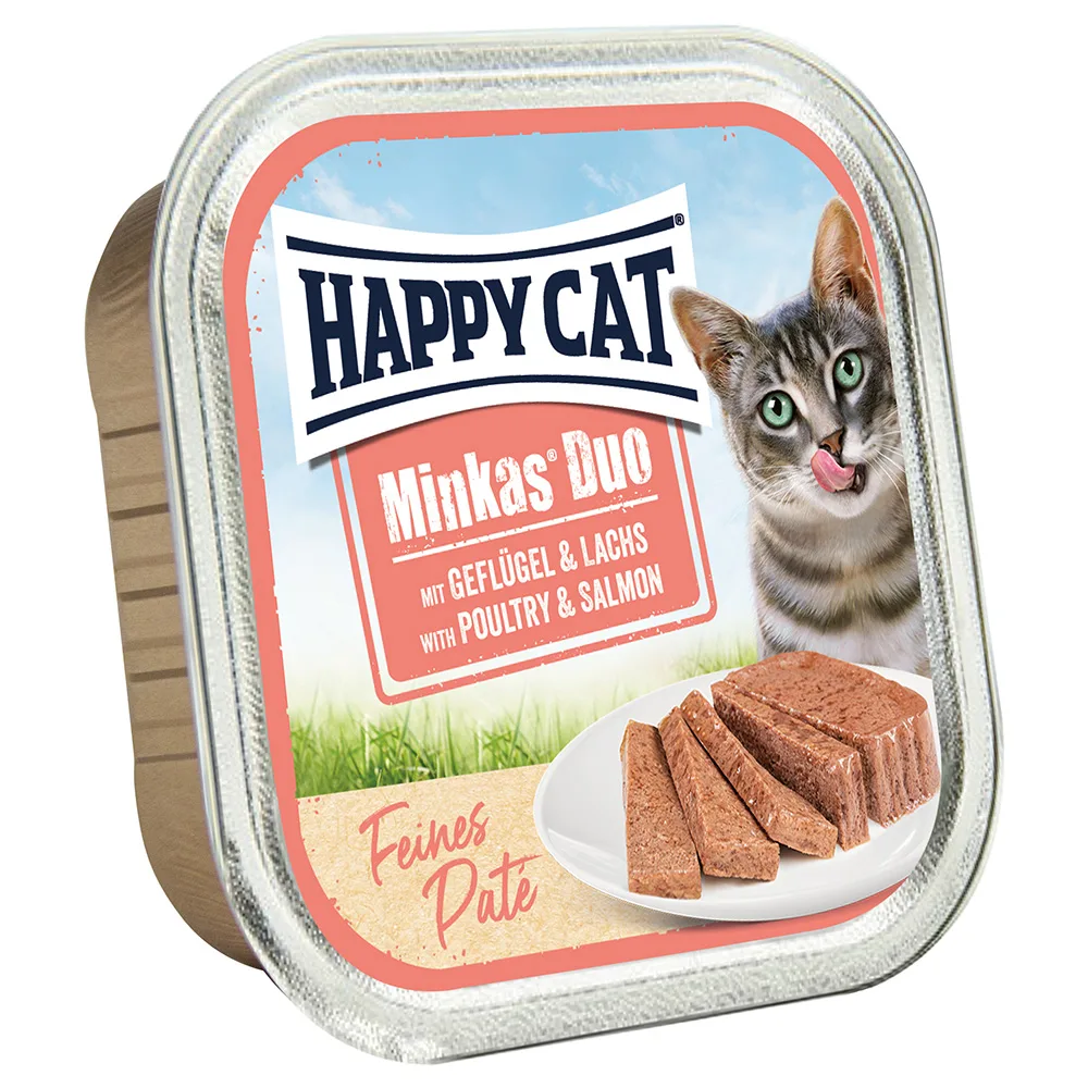 16x100g Happy Cat Minkas Duo Morsels op Patéschaaltjes Gevogelte & Zalm nat kattenvoer by Happy Cat – product photo