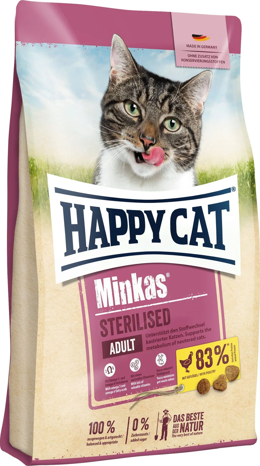 Trockenfutter Minkas Sterilised Geflügel - 10 kg van Happy Cat – productfoto