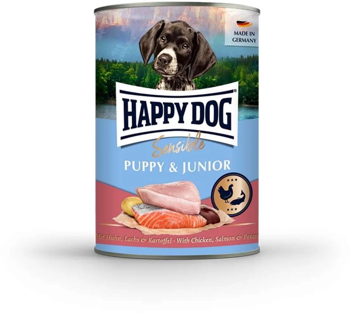 Sensible Puppy & Junior - Kip, Zalm & Aardappel - 6 x 400 g de Happy Dog – photo produit