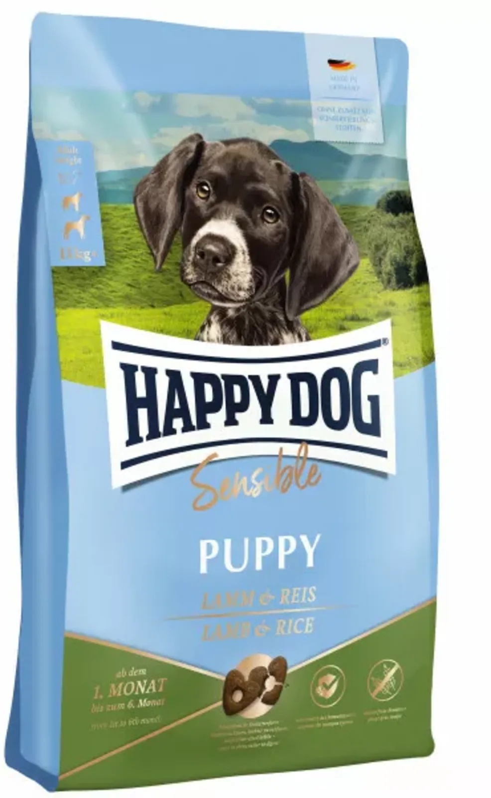 Trockenfutter Sensible Puppy Lamm und Reis - 4 kg de Happy Dog – photo produit