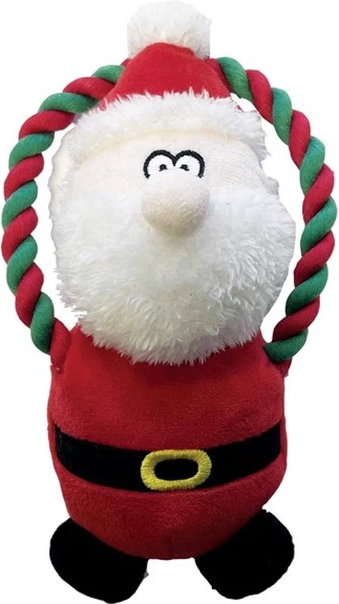 Hondenspeelgoed - Kerstman Knuffel met Touw - 20 cm fra Happy Pet i Rød – produktbillede