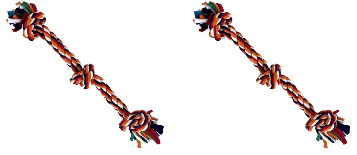 Twist-Tee flostouw hondenspeelgoed 33 cm - 2 stuks - Voordeelset de Happy Pet en BlauwGroenMultiRood – photo produit