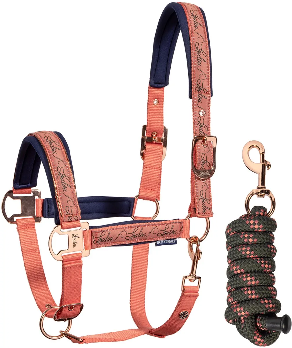 LouLou Halsterset - Maat: Pony - Polyamide van Harry's Horse in Koraal – productfoto
