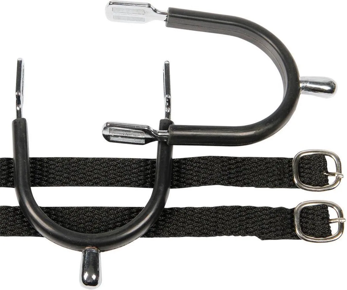 Sporen knop verchroomd / rubber + riem van Harry's Horse in Zwart – productfoto
