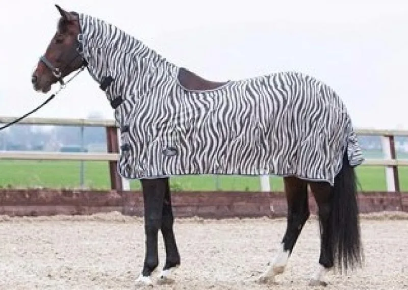 Vliegendeken mesh, hals en zadeluitsparing, gray 215cm fra Harry's Horse i Zebra – produktbillede