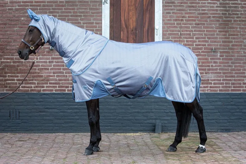 Vliegendeken mesh Reflective met losse hals 175cm von Harry's Horse in Staalblauw – Produktfoto