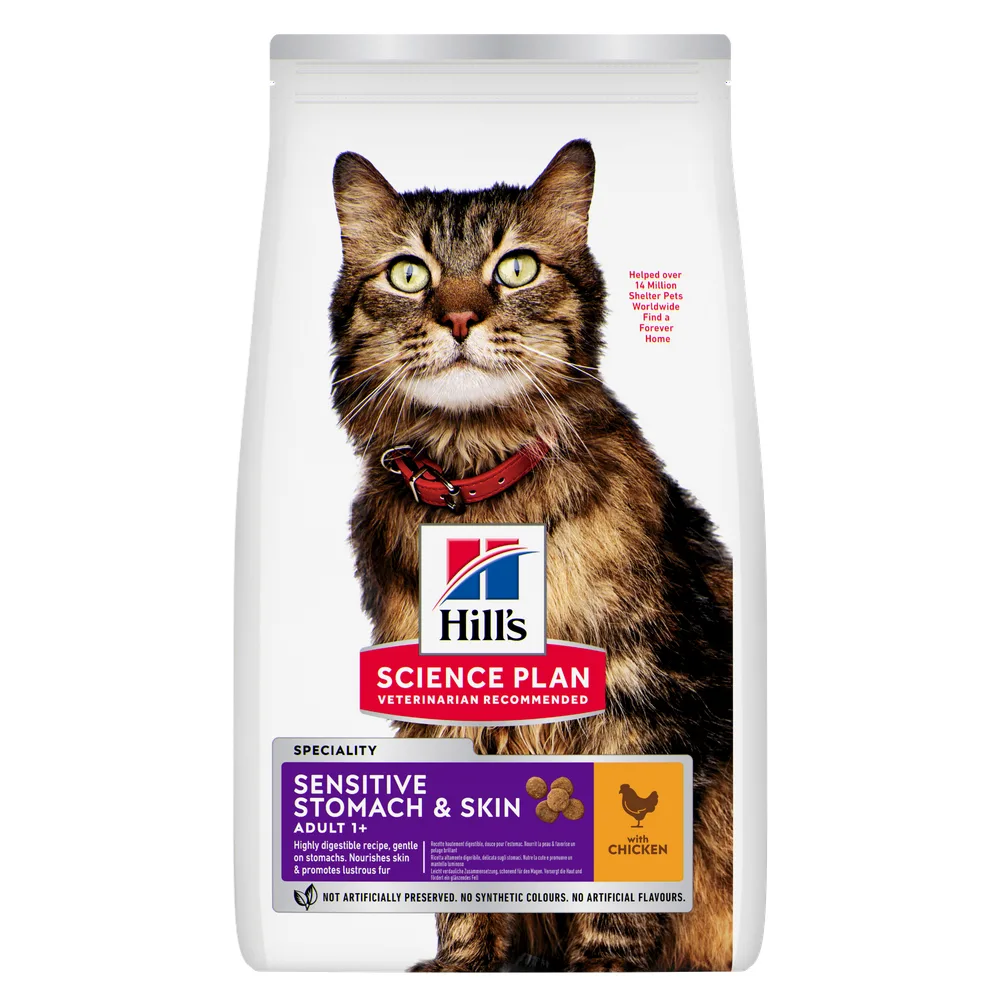 7kg Adult 1+ Sensitive Stomach & Skin Kip Hill's Science Plan Kattenvoer van Hill's – productfoto
