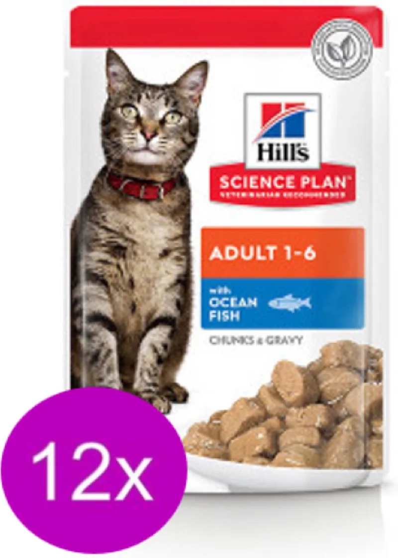 12x Hill's - feline pouch adult Zeevis - Kattenvoer - 85g fra Hill's – produktbillede