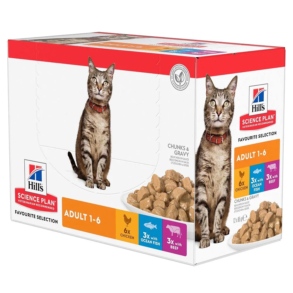 12x85g Feline Maaltijdzakjes Vis selectie Hill's Science Plan Kattenvoer van Hill's – productfoto