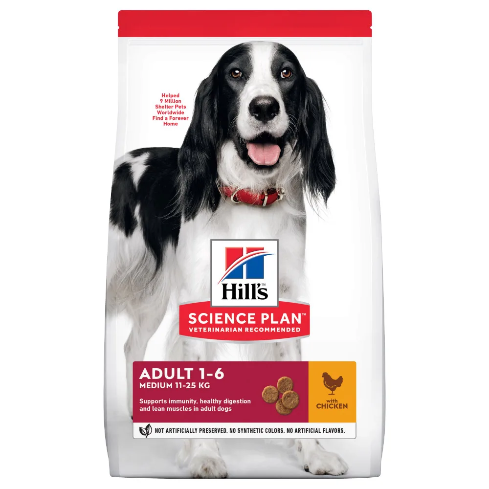 14kg Adult 1-6 Medium met Kip Hill's Science Plan Hondenvoer van Hill's – productfoto